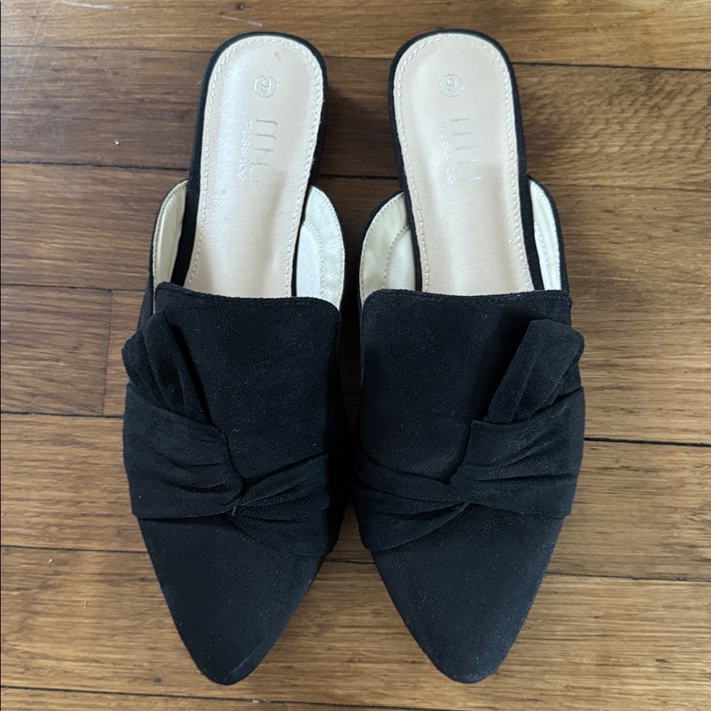 Black Suede Mules - Pointed Toe